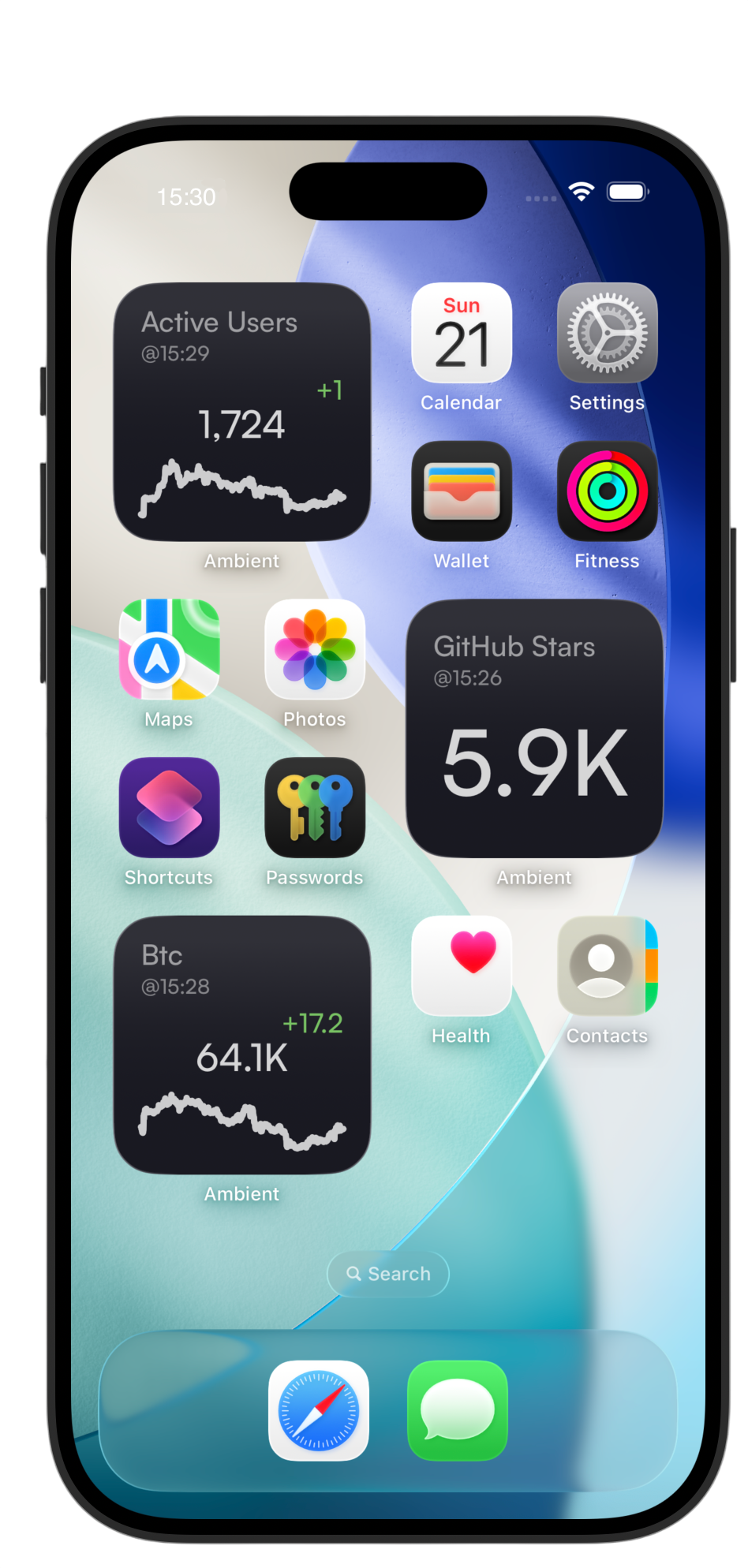 Ambient widgets on an iPhone Home Screen